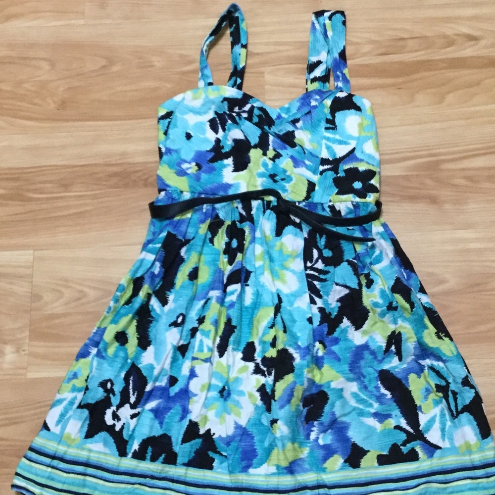 Floral Blue and Green Midi Dress